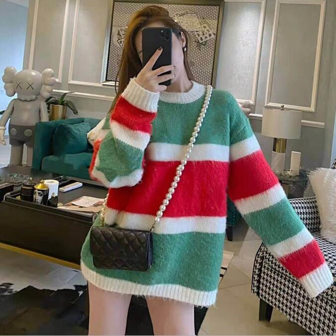 

21 Spring fashion casual Korean version loose turtleneck women's sweater, stripe dyeing knitwear, Multi