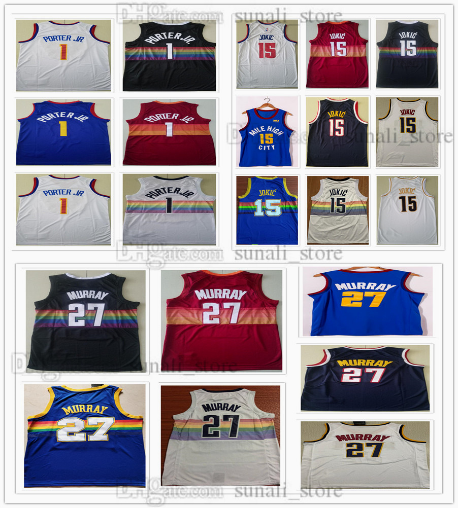 

Stitched Men Michael 1 Porter Jr. Jerseys Jamal 27 Murray Basketball 2021 Earned White City Orange Blue Navy Rainbow Jokic 15 Nikola Breathable Sports Shirts