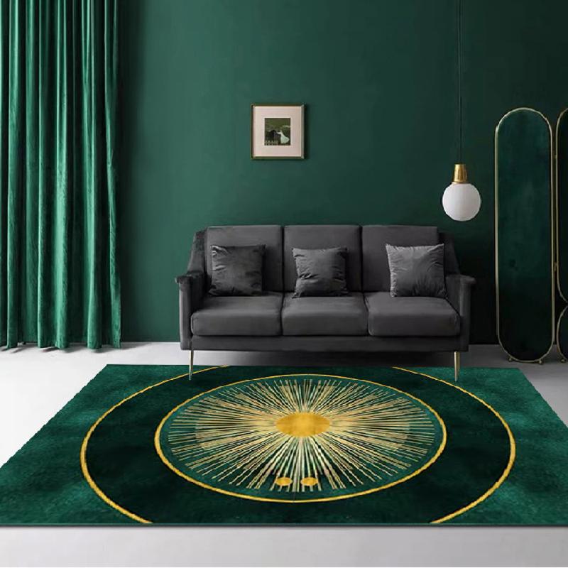 

Carpets 3D Luxury Green Carpet Gold Lines Geometric Pattern Print Modern Living Room Rug Bedroom Bedside Floor Mat DT30