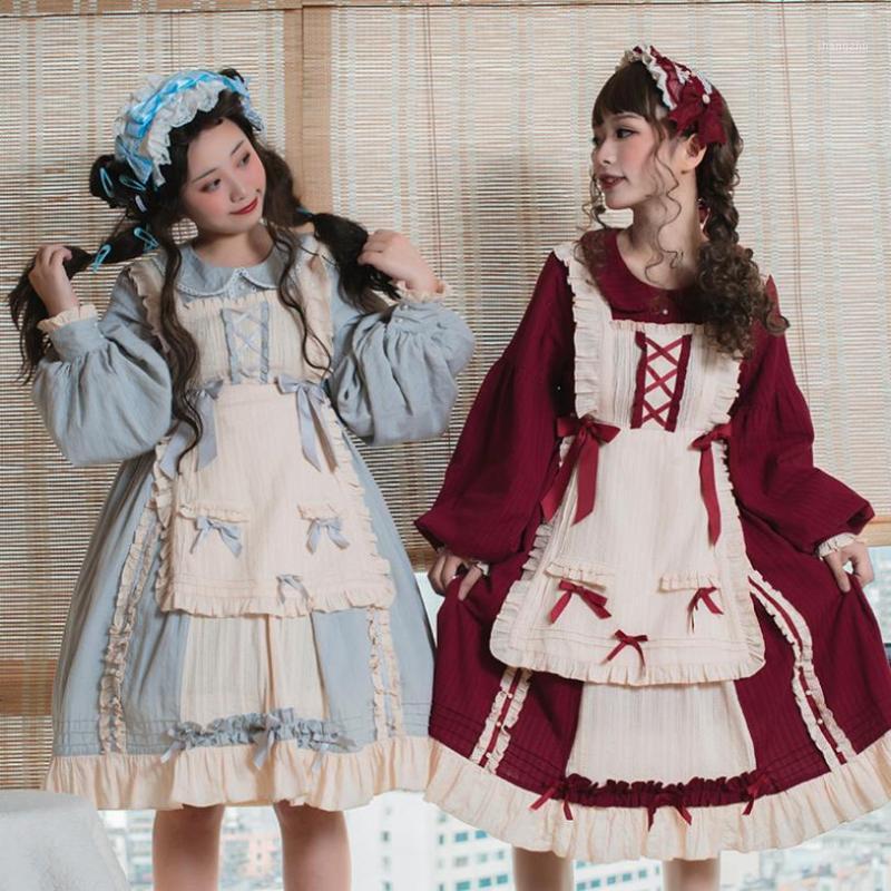 

Royal Fairy Japanese Soft Sister Princess LOLITA Dress Female Ruffles Stitching With Bow Original Cute Gown F1198 Factory Casual Dresses, Wine red