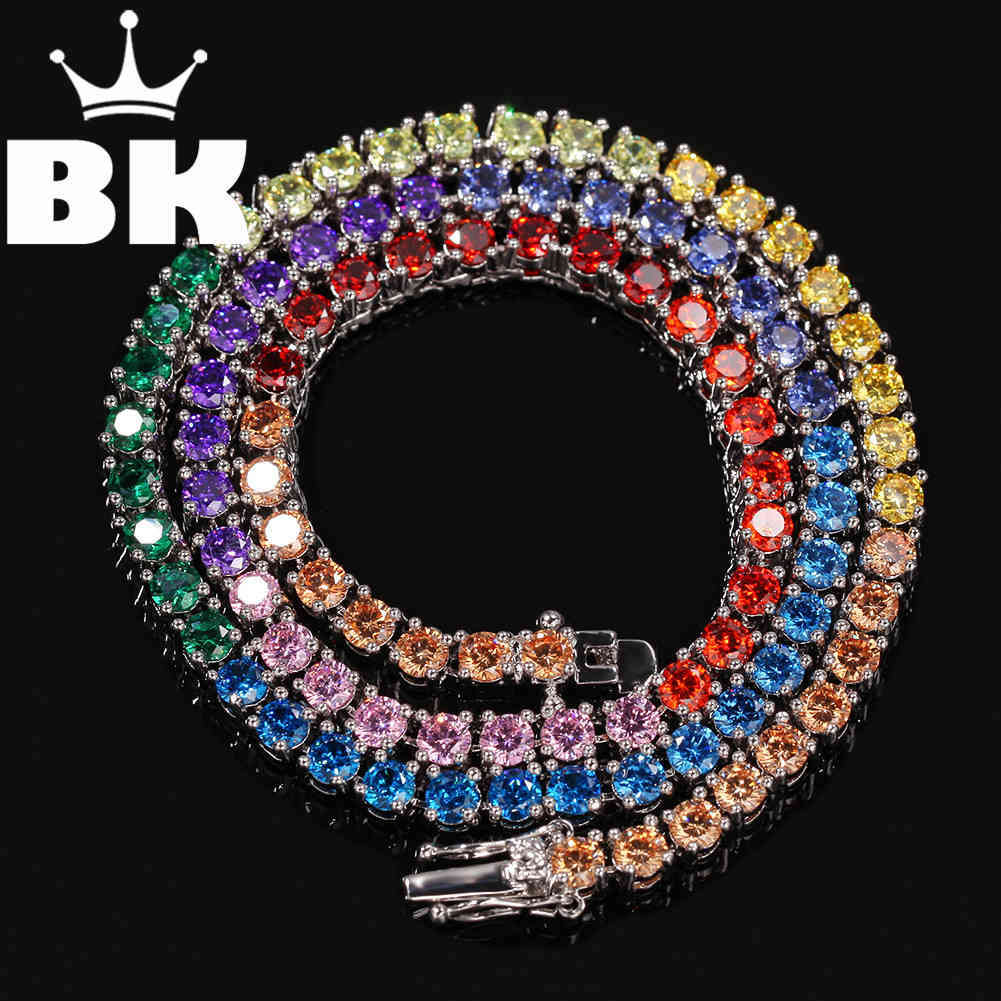 

THE BLING KING 1 Row colorful 4mm CZ Tennis lovely Necklace Copper Hip Hop Round Cut Iced Out Cubic Zirconia Mens Jewelry X0509