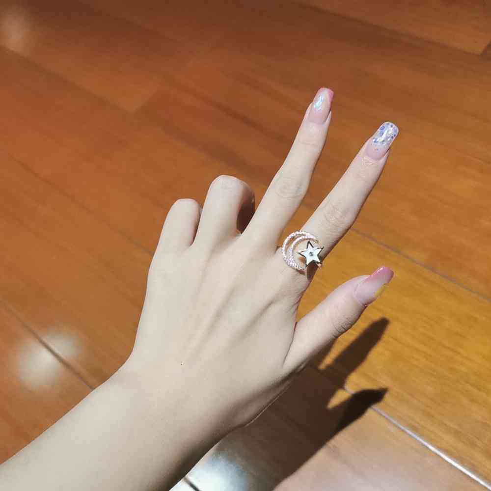 

Shina star moon design sense of personality transfer super fairy gentle temperament opening exquisite simple ring, Silver
