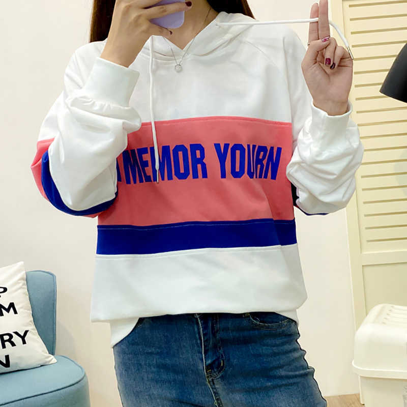 

Sweat Femme Hoodies Women Striped Letter Print Fall Winter Long Sleeve Sweatshirt Womens Clothing Pullovers Plus Size 210615, Pink