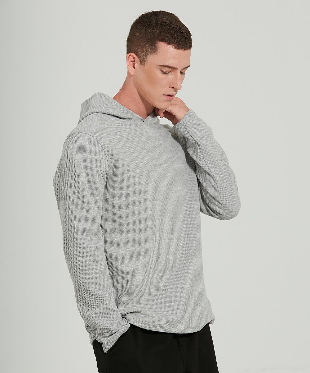 

New Men Hooded Hoodies Yoga outfit Thick Fabric Sports Solid Basic Sweatshirts Quality Jogger Texture Pullovers, Grey