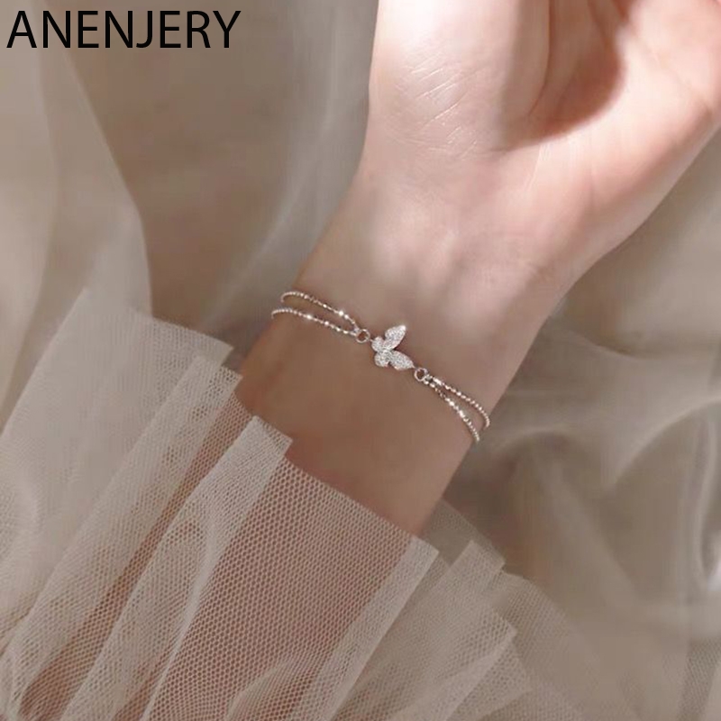 

Sweet Shining Zircon Butterfly Bracelet For Women Anti-allergic Silver Color Chain Bracelet With S925 Stamp Gift S-B401