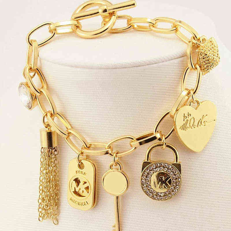 

J.hangke Tassels Heart Beetle Charm Bracelets Bangles for Women Gold Color Bracelet Austrian Crystal Chain Pulseras