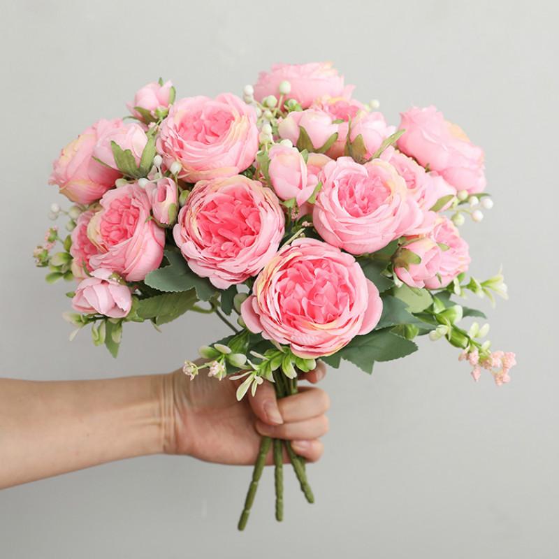 

Decorative Flowers & Wreaths 5 Heads Small Artificial Bouquet Fake Silk Gardenia Wedding Party White Pink Flower For Home Garden
