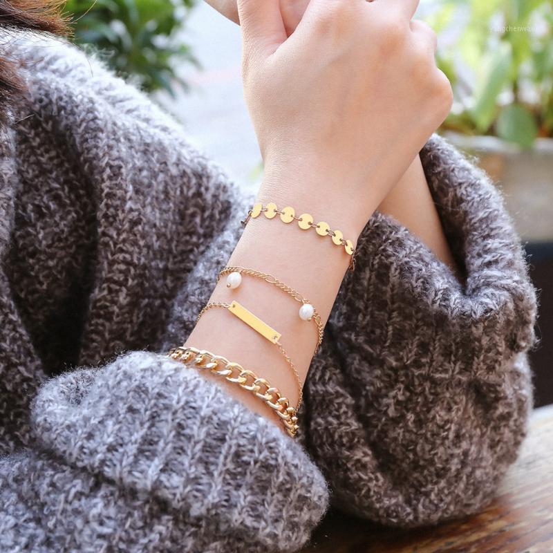 

Women Bracelets Fashion Round Bead Pendant Geometric Irregular Gold Bracelet Set Female Temperament Jewelry Accessories Bangle