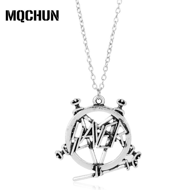 

American Speed Metal Band SLAYER Rock Pentagram Pendant Necklace Killer Thrash Chain Music Fans Gift Chains, Silver
