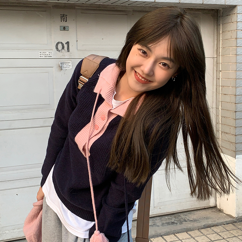 

2 colors 2021 autumn winter preppy style Knitted Sweaters Women Loose patchwork warm christmas Sweater Female Jumpers (C9860, White;black