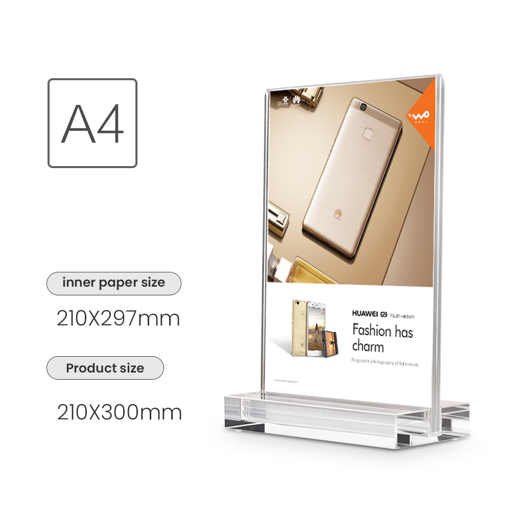 Clear Acrylic A4 Sign Holder No Magnet PictureTabletop Poster Display Stand Frame Tabletop Poster Display Stand Frame For Mobile Store Use-image-671148462