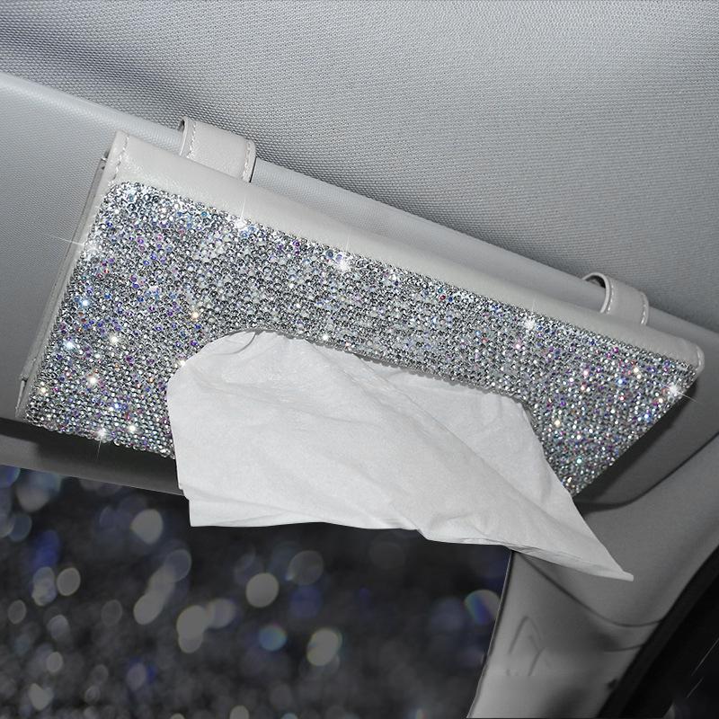 

Car Organizer Shiny Car-Styling Tissue Boxes Case Holder Suitable For Sun Visor With Crystal Diamonds Back Seat Cover
