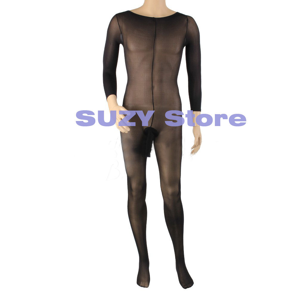 

Hot Unisex Body stockings Sexy Mens Body Pantyhose Opened Sheath Sleeve Tight Stocking Crotch Close Black White Beige