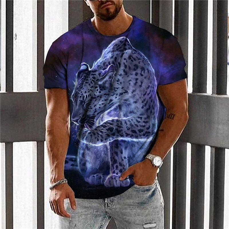 Men's Unisex T shirt 3D Print Leopard Graphic Prints Animal Crew Neck Street Daily Print Short Sleeve Tops Casual Designer Big and Tall Sports