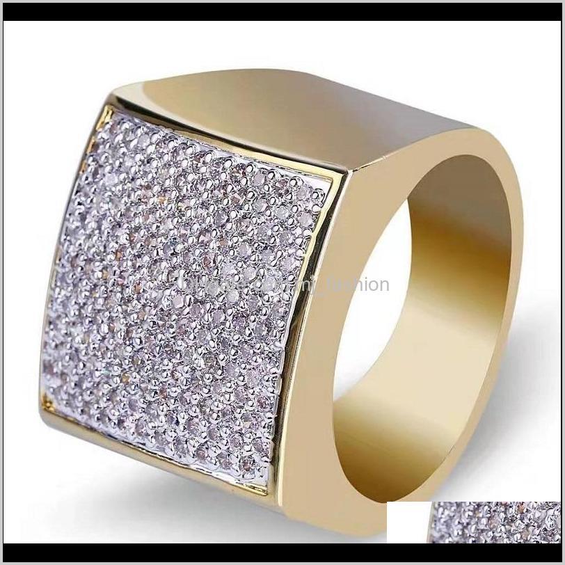 

Cluster Drop Delivery 2021 Iced Out Rings For Men Luxury Designer Mens Bling Diamond Square Ring Copper Zircon 18K Gold Plated Wedding Engage