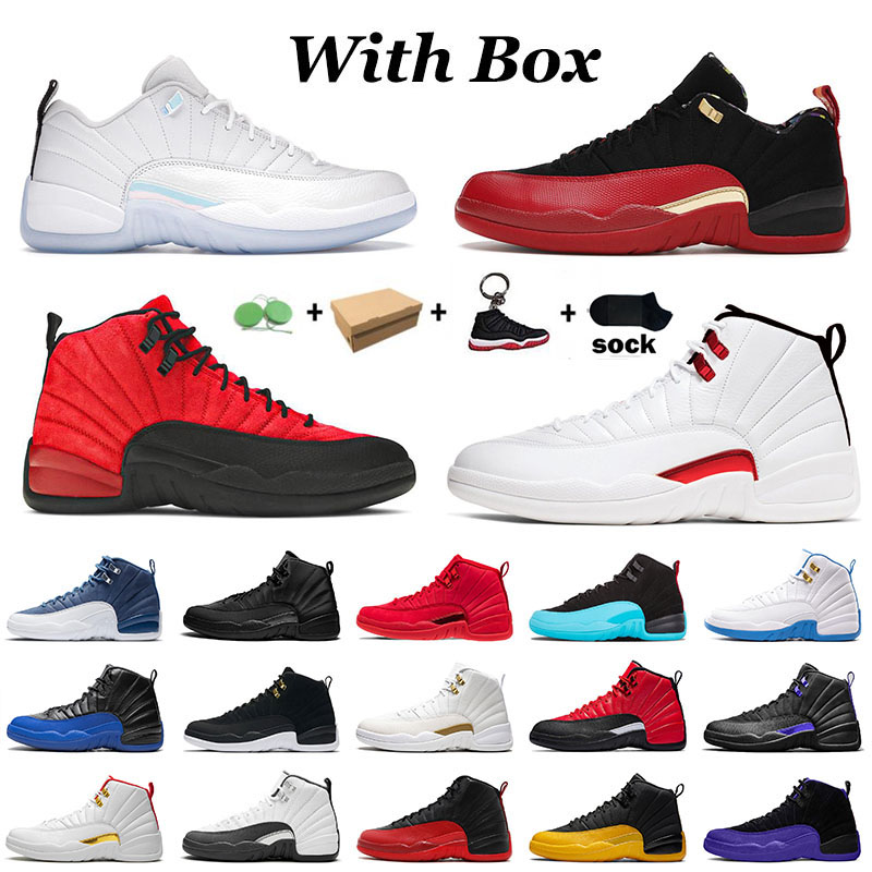 

2021 Gift With Box Jumpman 12 Basketball Shoes Mens Womens Low Easter Bowl 12s XII Stone Blue Twist Flu Game University Gold OVO Men Sneakers Trainers, B28 40-47 game ball