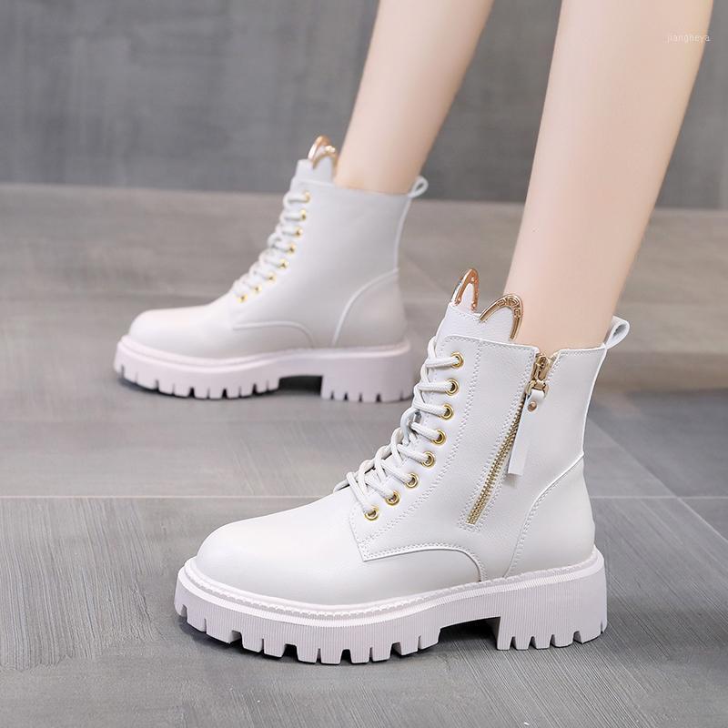 

Boots 2021 Woman Ankle Flat Heel Shoes Women Lace Up Winter Autumn Daily Short Footwear Size 35-40 AC166, Black