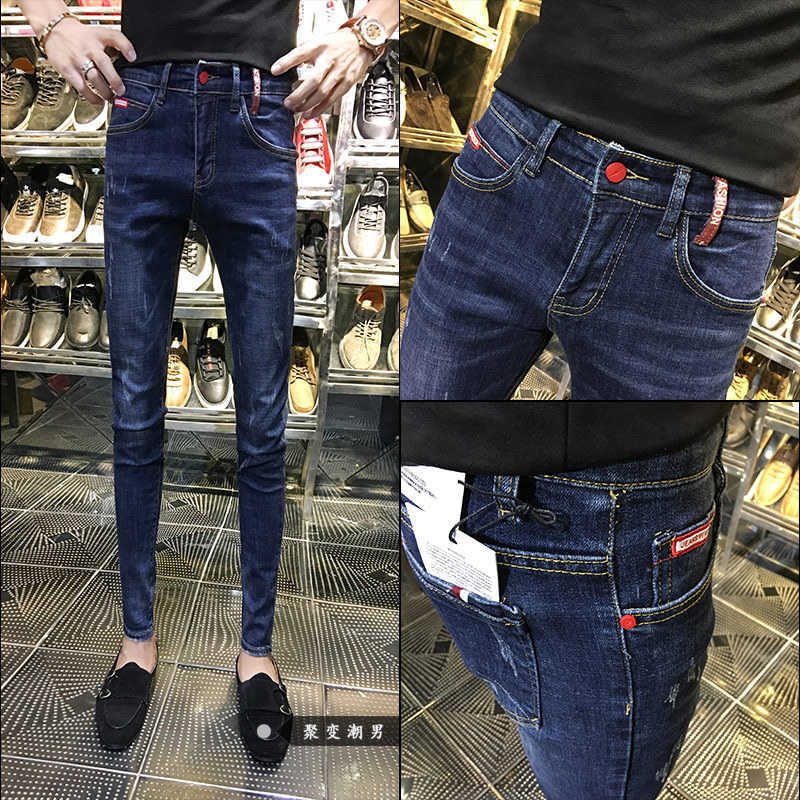 

Autumn and winter 2020 fashion causal teenagers cowboys social men's spirit guy pants male Korean trend Slim feet tight jeans X0621, Black