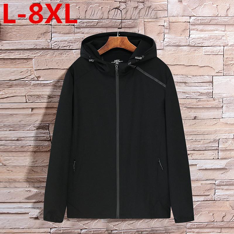 

Men's Trench Coats Plus Size Fashion High Quality Men Causal Hooded Thin Windbreaker Zipper Outwear 8XL 7XL 6XL 5XL, Black