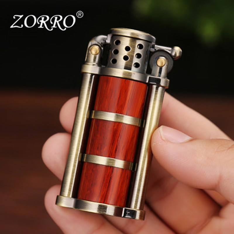 

2021 Creative ZORRO Sandalwood Kerosene Cigarette Lighter Windproof Grinding Wheel Ignition Metal Flint Oil Cigar Lighter Collection Men Smoking Gift