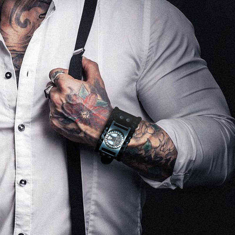 

Leather Cuff Bracelet for Men Armor Thor's Hammer Vikings Talisman Amulet Wristband