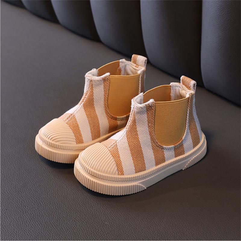 

Boots 2021 Autumn Children Canvas High-top Kids Shoes Strip Soft Sole Breathable Toddler Boys Girls, Black;grey