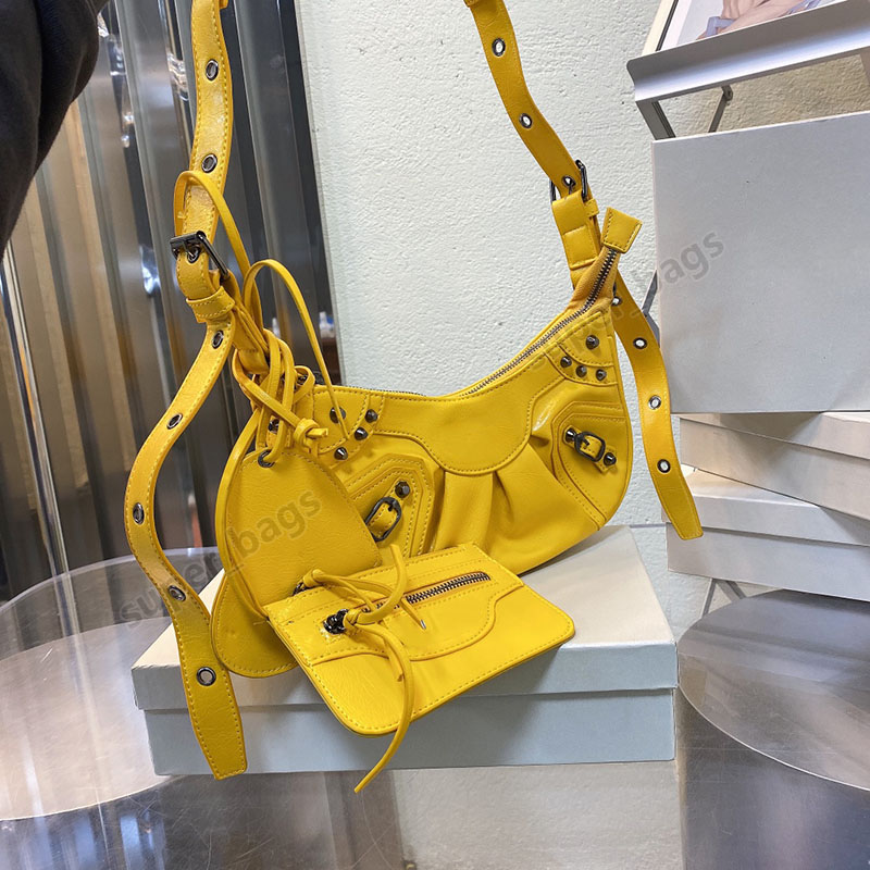 

designer motorcycle bag women handbag le cagole genuine leather shoulder bag silver buckle wallet 5 colors 28cm, Black