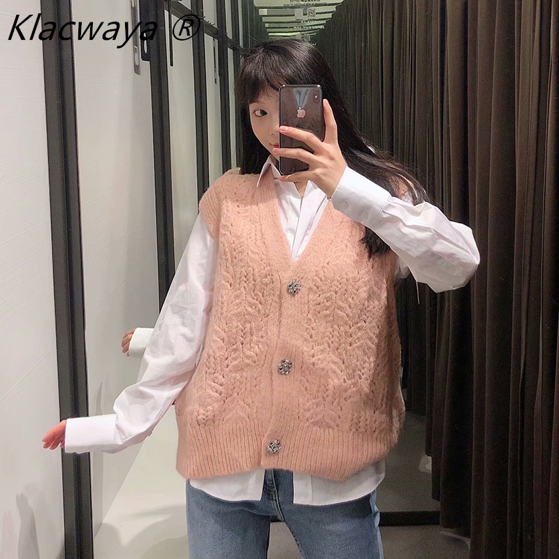 

Sweater Vest Chaleco Punto Mujer Gilet Femme Argyle Kamizelka Damska Pull Sans Manches Women V Neck Cute Maille Colete Malha 210521, Orange pink