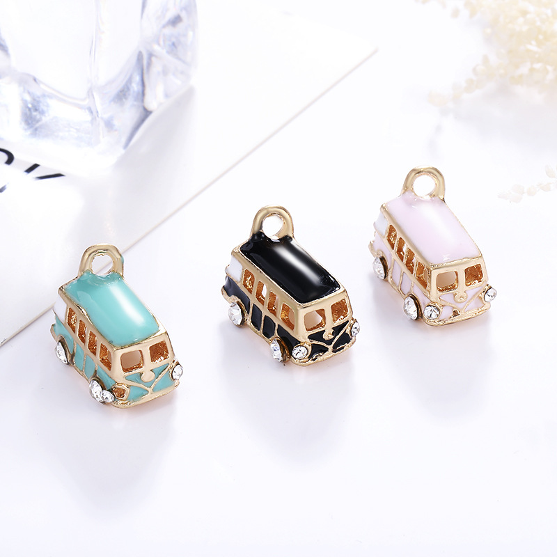 

20PCS 11x19mm Lucky Happiness Bus Enamel Pendant Charms Gold Tone Oil Drop DIY Bracelet Floating