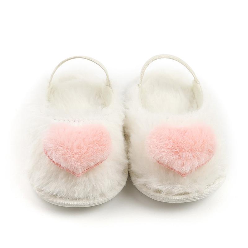 

First Walkers 2021 Lovely Infant Baby Girls Slipper Faux Fur Flats Slides With Elastic Strap Anti-slip Born Prewalker Shoes
