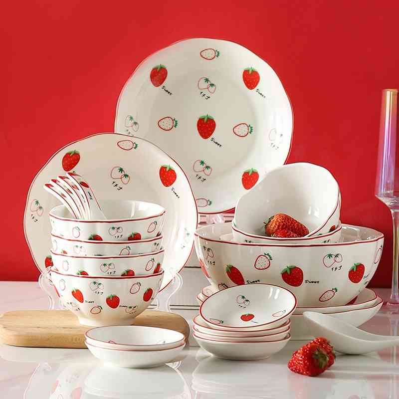 

Japanese strawberry tableware, chopsticks, dishes, spoons, gift box set, opening activities, gifts