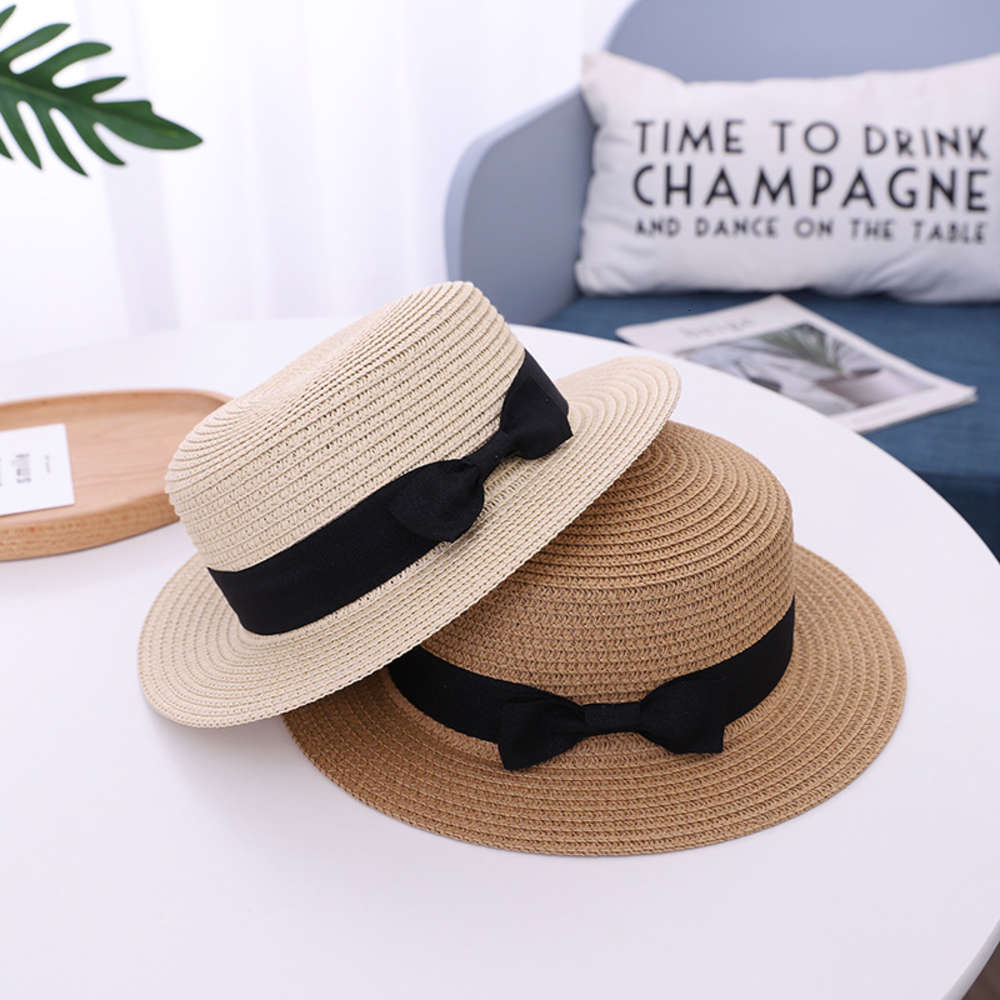

Ins the same Korean summer children's straw hat Big Brim baby sun bowknot boys and girls', Yellow