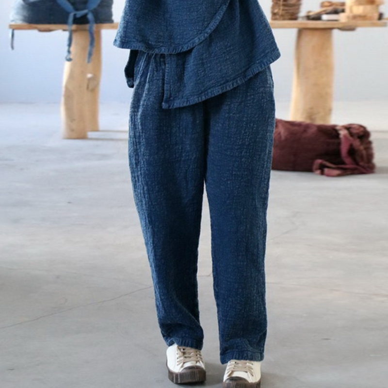 

Johnature Loose Harem Women Pants Autumn Casual Elastic Waist Vintage Leisure Ladies Ankle-Length 3Colors Pants 210521, Black