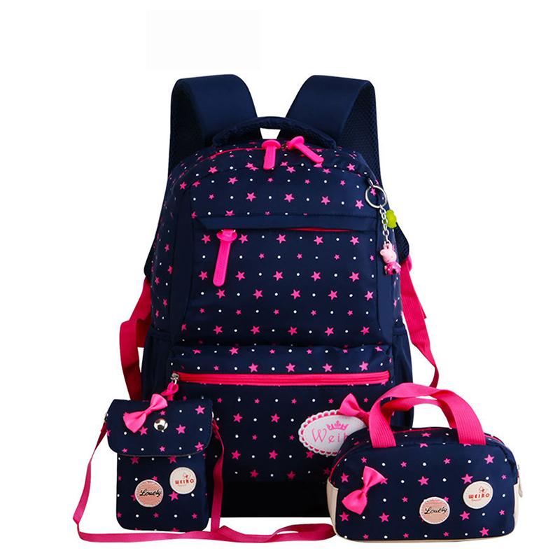 

School Bags Teenagers Girls Lightweight Waterproof Star Printing Children Backpacks Child Orthopedics Schoolbag Bolsa, Deep blue a
