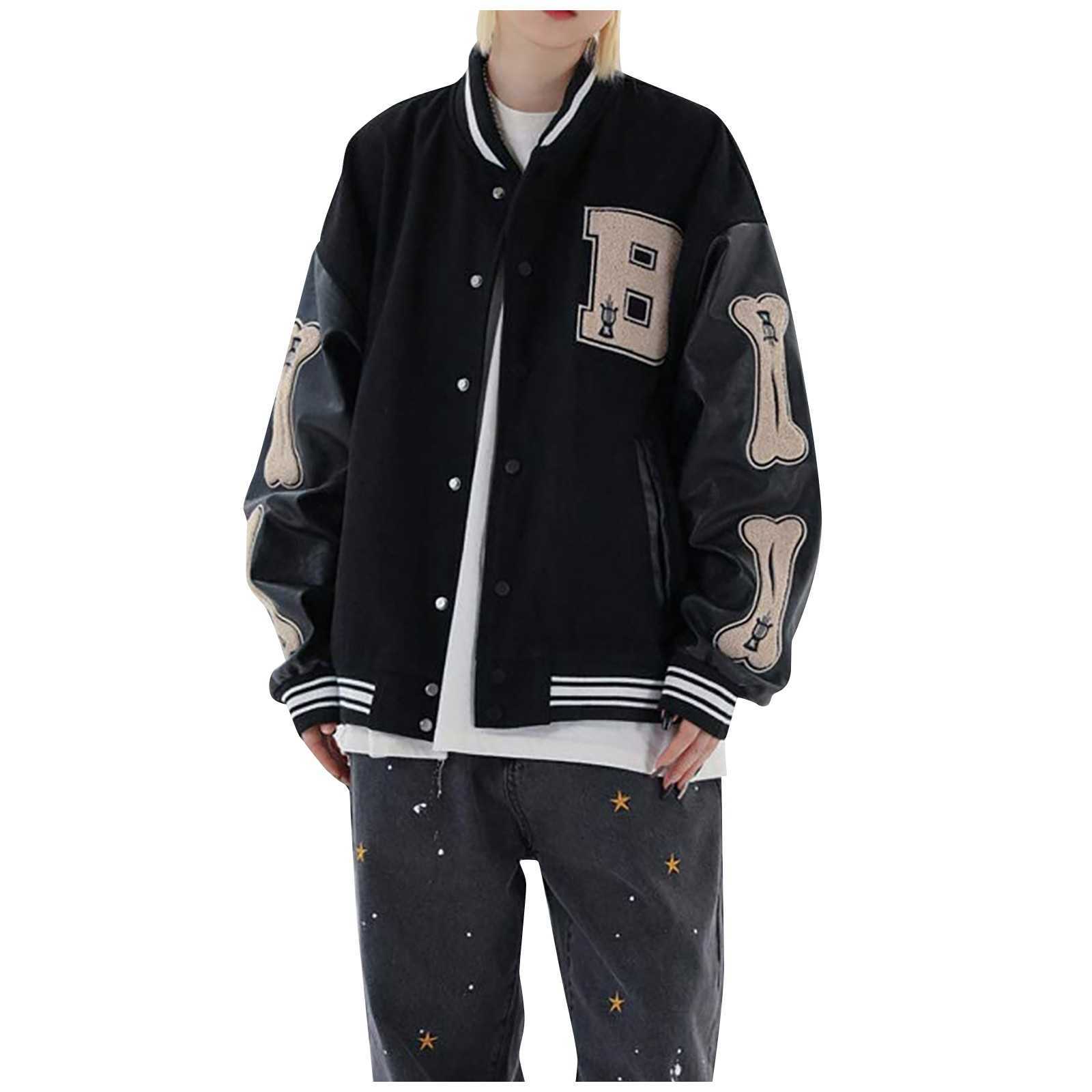 

Fashion Stylish British Jackets 2021 Hip Hop Streetwear Baseball Jacket Coat Letter B Bone Embroidery Bomber College Jacket#f4 X0621, Black
