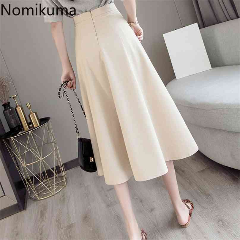 

Nomikuma Arrival A Line Skirt High Waist Back Zipper Solid Color Elegant OL Skirts Women Korean Fashion Faldas Mujer 3a298 210629, Apricot skirt