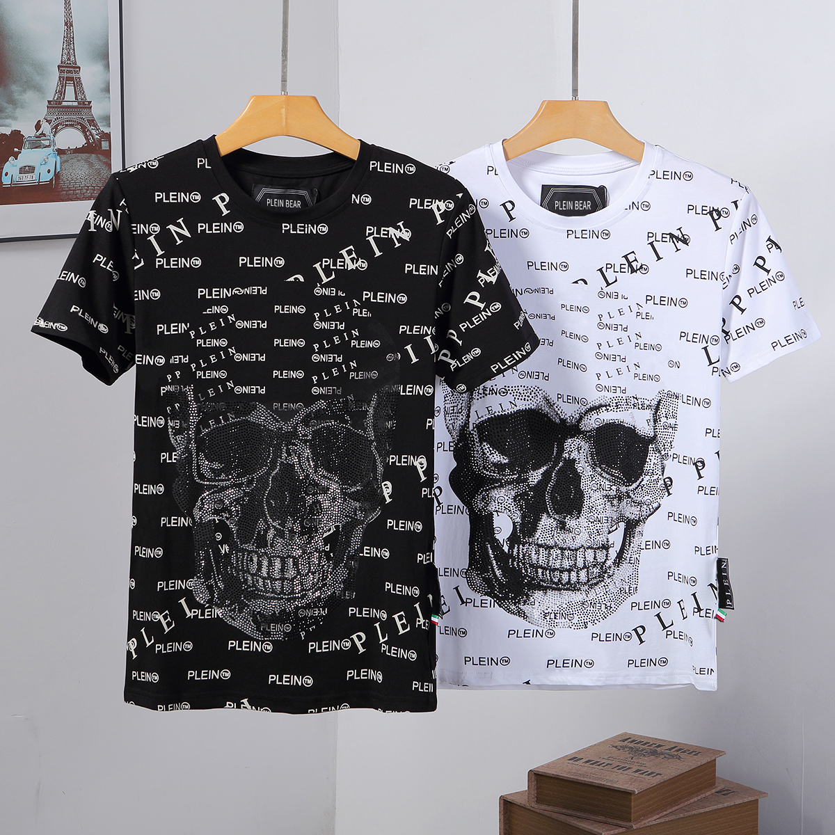 

PLEIN BEAR T SHIRT Mens Designer Tshirts Rhinestone Skull Men T-shirts Classical High Quality Hip Hop Streetwear Tshirt Casual Top Tees PB 16266, Black