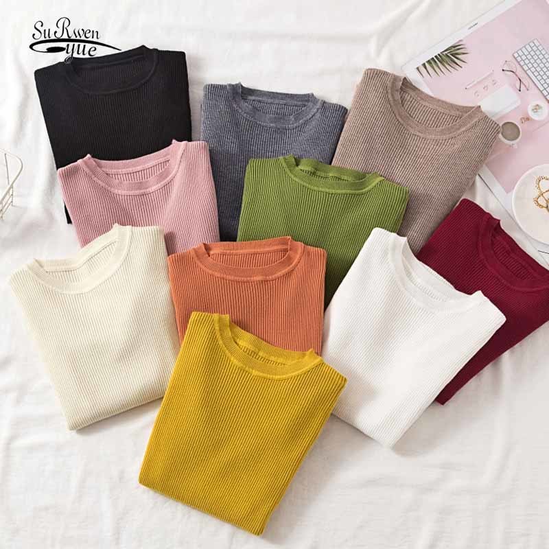 Pull tricoté rayé Slim-fit Pull décontracté automne tissu doux solide col rond Base hauts à la mode Pull Femme 11787 210508