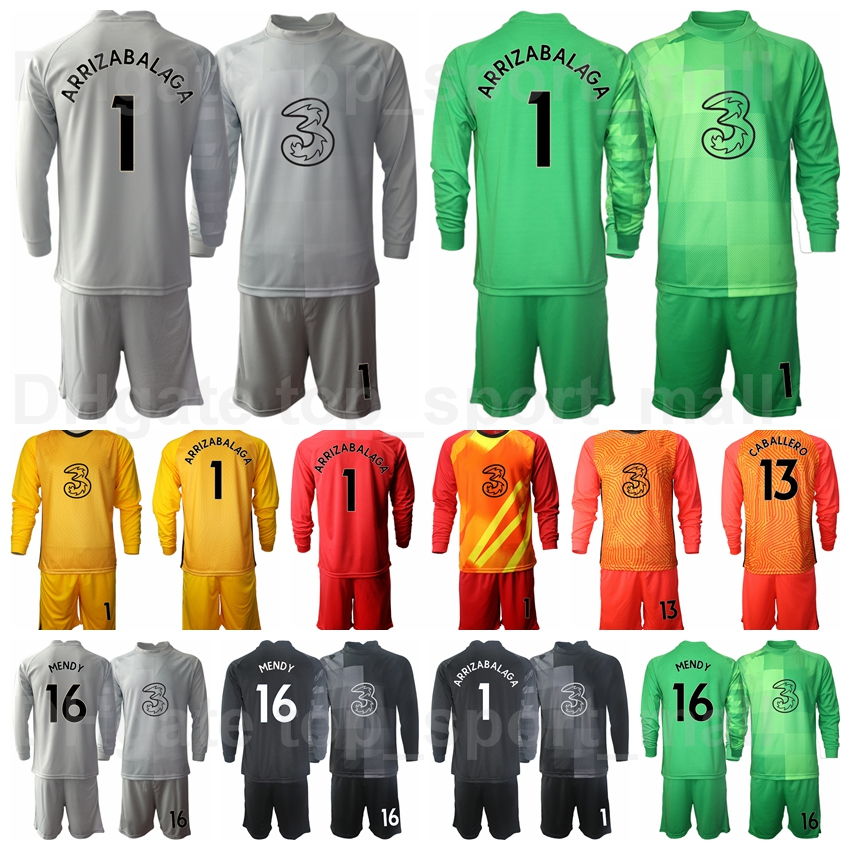 

Men Soccer Goalkeeper GK 13 Willy Caballero Long Sleeve Jersey Set 16 Edouard Mendy 1 Kepa Arrizabalaga 31 Robert Green Goalie Football Shir, Black