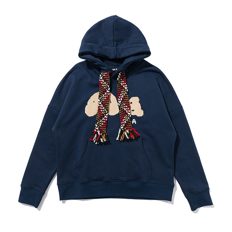 

fashion brand sweater New with ribbon, Hoodie, rope, Hoodie, plush sweater, little bear wool embroidery pattern, Black