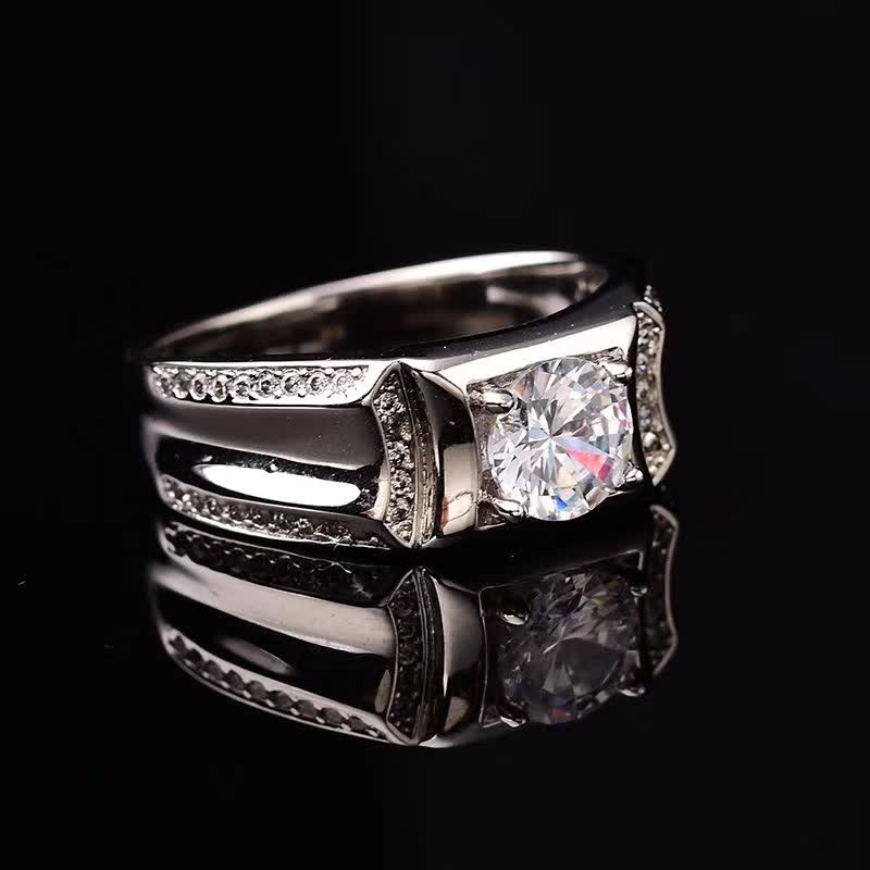 

1-2ct D Color Male Moissanite Rings S925 Sterling Silver Platinum Plated Men Ring Fine Jewelry Pass Diamond Tester