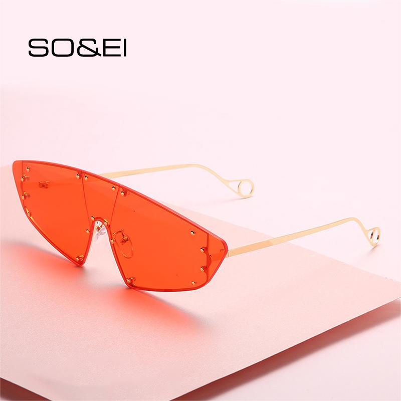 

Sunglasses SO&EI Vintage Rimless One Piece Punk Women Designer Fashion Rivet Men Sun Glasses Shades Cat Eye Goggle