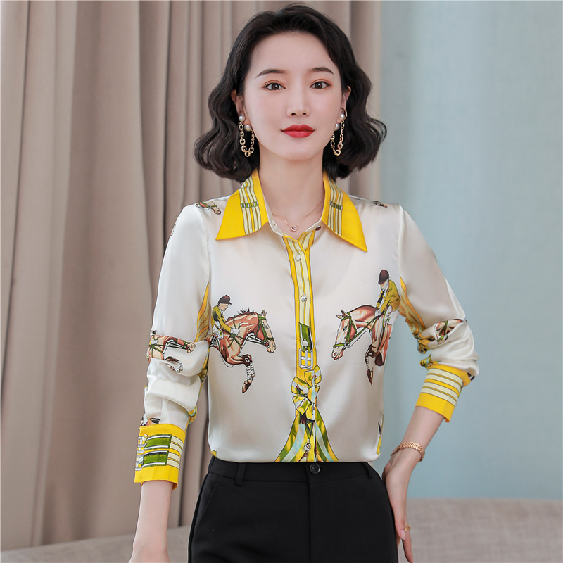

Dropshipping Spring Summer Fall Autumn Runway Chic Vintage Horse Print Collar Button Front Up Long Sleeve Women Ladies Casual Party Office OL Beach Tops Shirt Blouse, Hpjr6349
