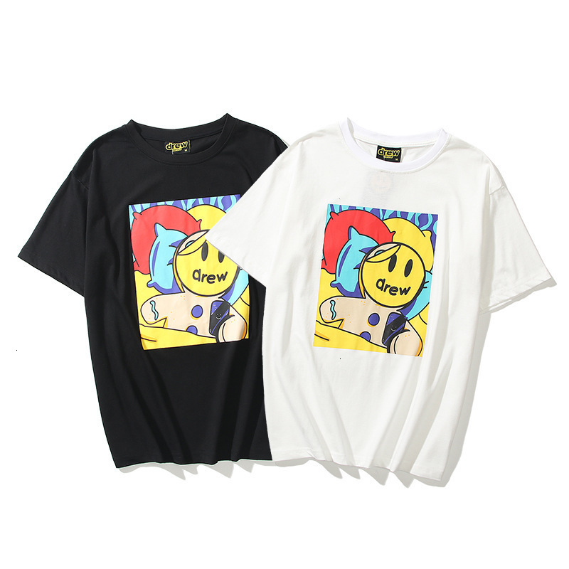 

Drew short sleeve smiling bibber same face covering girl Gingerbread Man candy house men's and women's high street style T-shirt, White;black