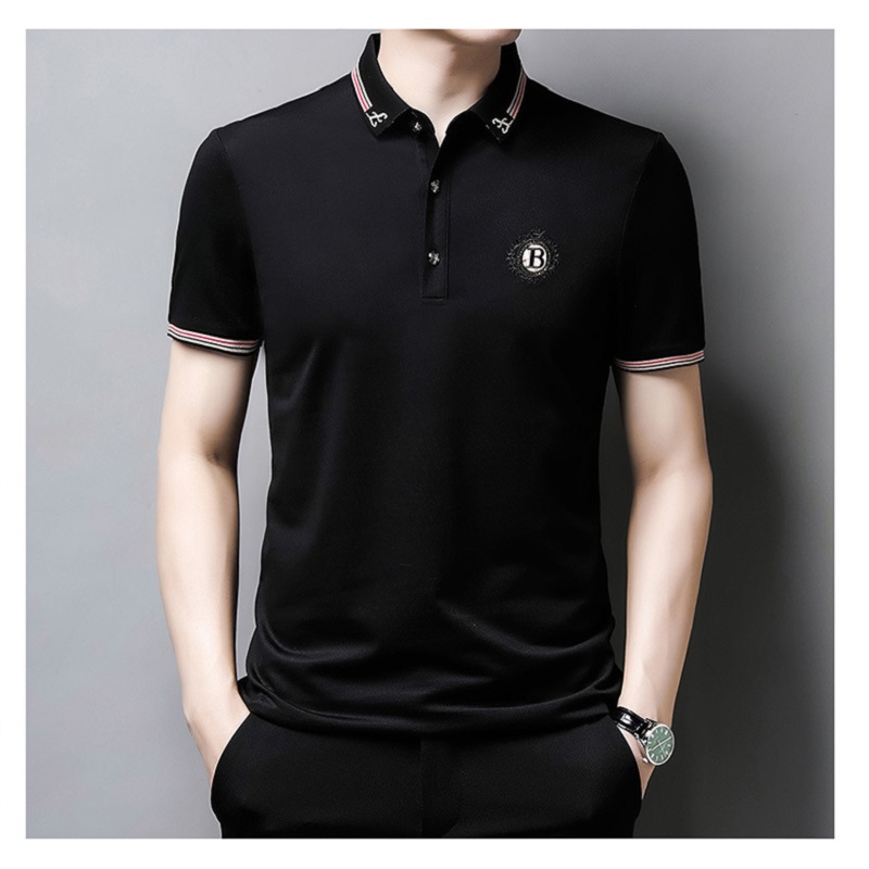 

New men's solid color short-sleeved Polo shirt Summer business casual loose half-sleeved breathable sweat-absorbent lapel T-shirt, White;black