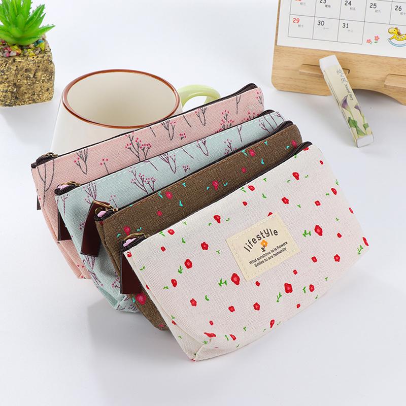 

10pcs Wholesale Cute Kawaii Floral Flower Canvas Pencil Cases Lovely Fabric Tree Bags School Supplies