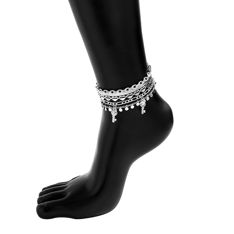 Designer Anklets Set Hip Hop Simple Metal Fashion Retro Heart-shaped Snake Bone Chains Diamond Key Iron Copper Handmade Chain Alloy Rhinestone An-image-702509199