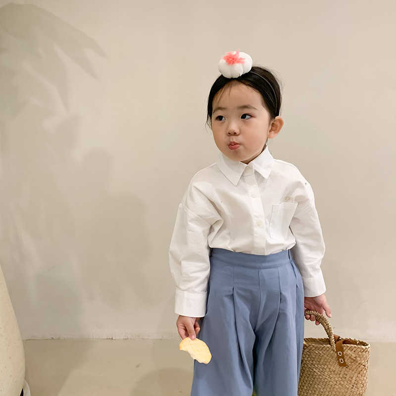 

Korean style fashion unisex embroidery letter white shirt spring autumn boys girls casual all-match Tops Clothes 210615