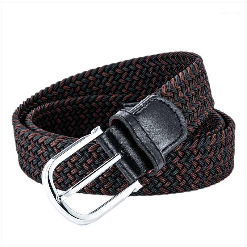 

Belts Woven Belt Men's Pin Buckle Casual Elastic Non-Porous Canvas Pant Jeans Fashionable Young People, Black;brown