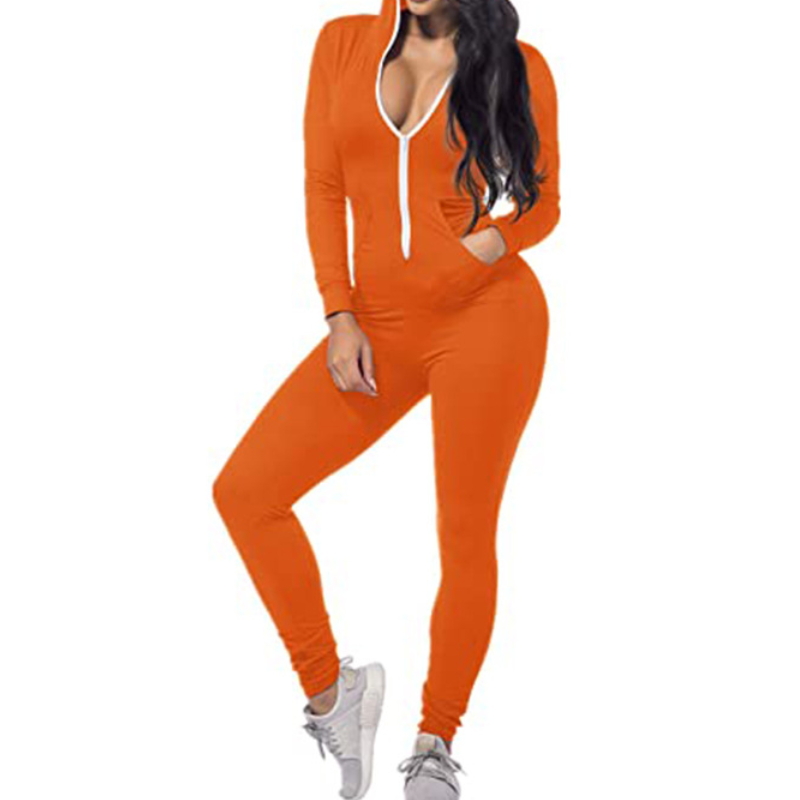 

2021 autumn new women's V-neck hooded one-piece women's long-sleeved casual, White